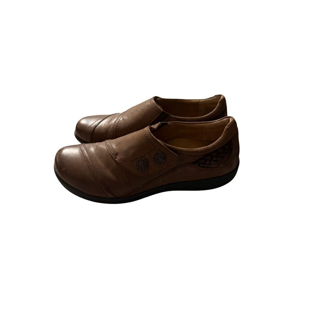 Aetrex  Womens Brown Leather Slip-On Shoes With Braided Decorative Size 9